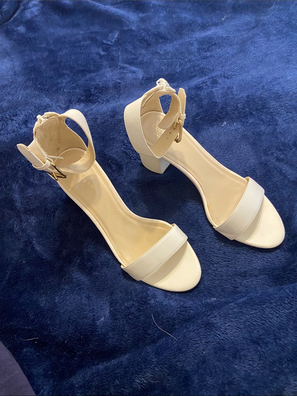 Cole Haan Ivory Ankle-Strap Block Heel Sandals
